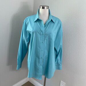 Foxcroft Womens 18 Wrinkle Free Classic Fit Button Up Shirt Dusty Blue Blouse